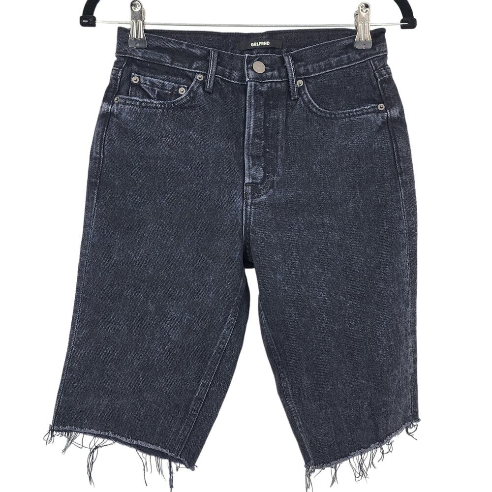 GRLFRND Black Wash Beverly Cut Off Button Fly High Rise Denim Shorts Size 24